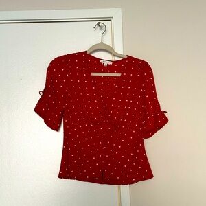 Madewell red with polka dot shirt with buttons and ruffle sleeves 00